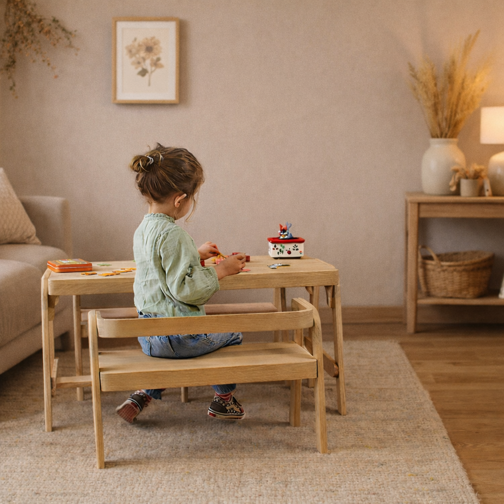 Table enfant en bois massif | Table Montessori 2 enfants – Fabriquée en France